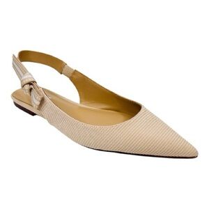 Steve Madden Olsen Ivory Canvas Pointed Toe Slingback Bow Accent Ballet Flats